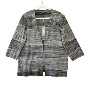 NWT Misook Women's Smoke Black Gray Melange Wave 3/4 Sleeve Knit Jacket XL